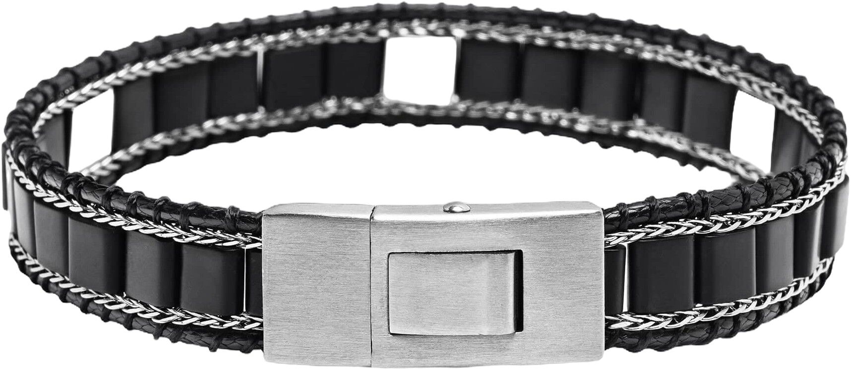 Black Onyx Stud Bracelet with Silver