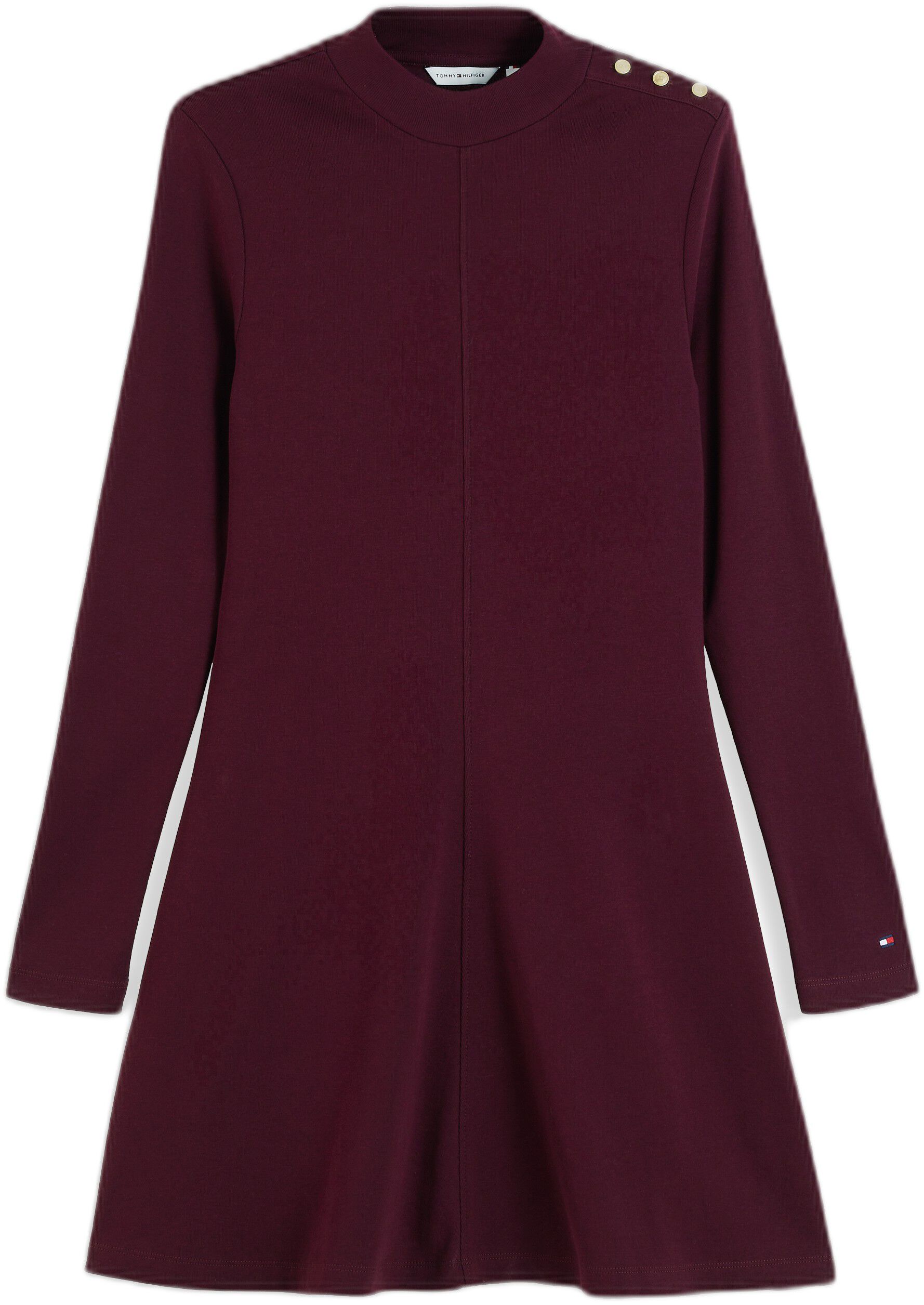 Gold-Tone Button Long Sleeve Midi Flare Dress