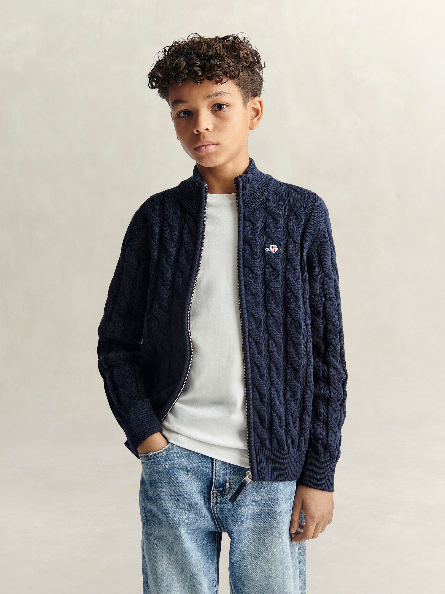 Shield Cotton Cable Zip Sweater