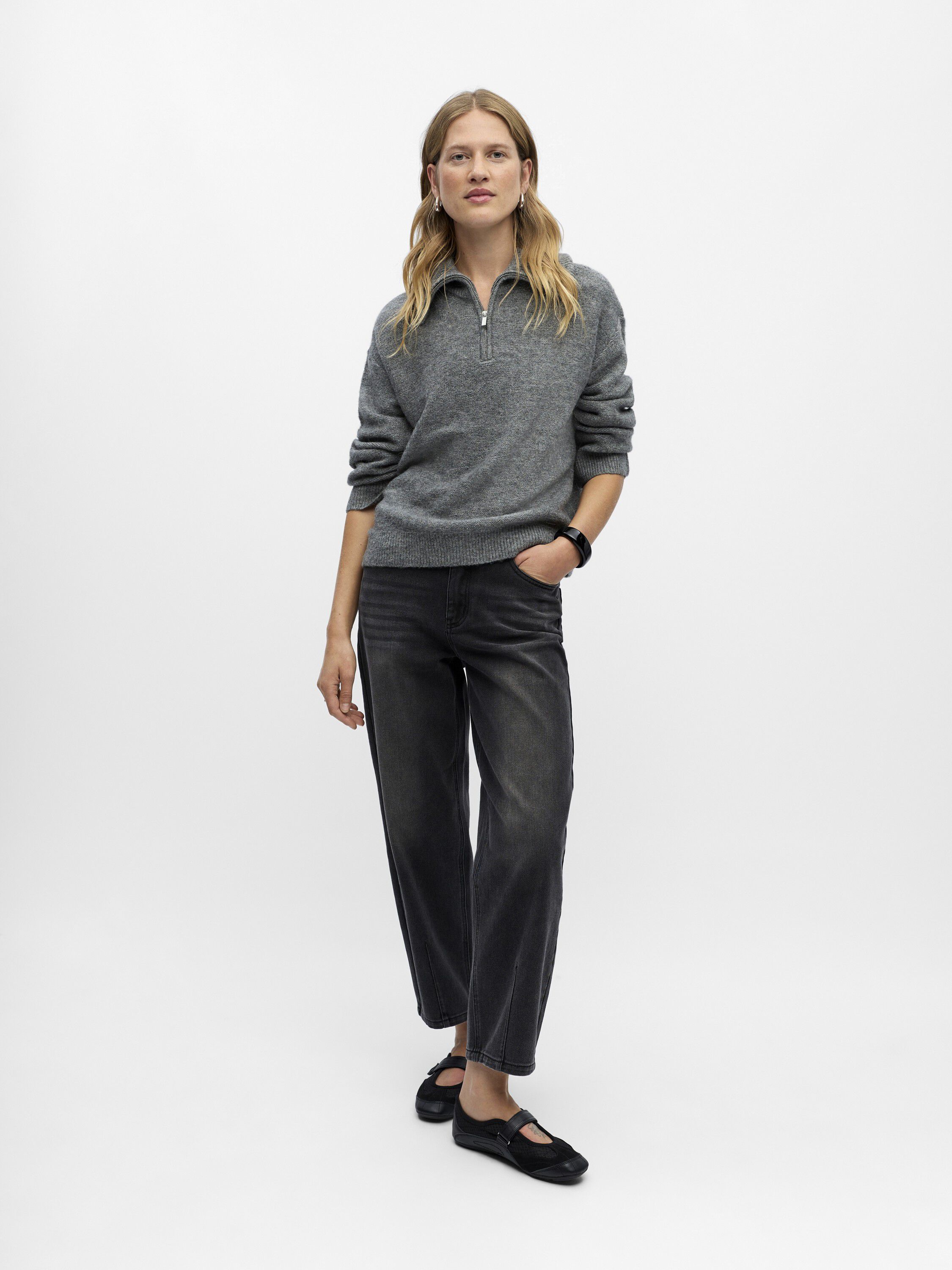 OBJDIANA LS RE ZIP HIGH NECK KNIT N