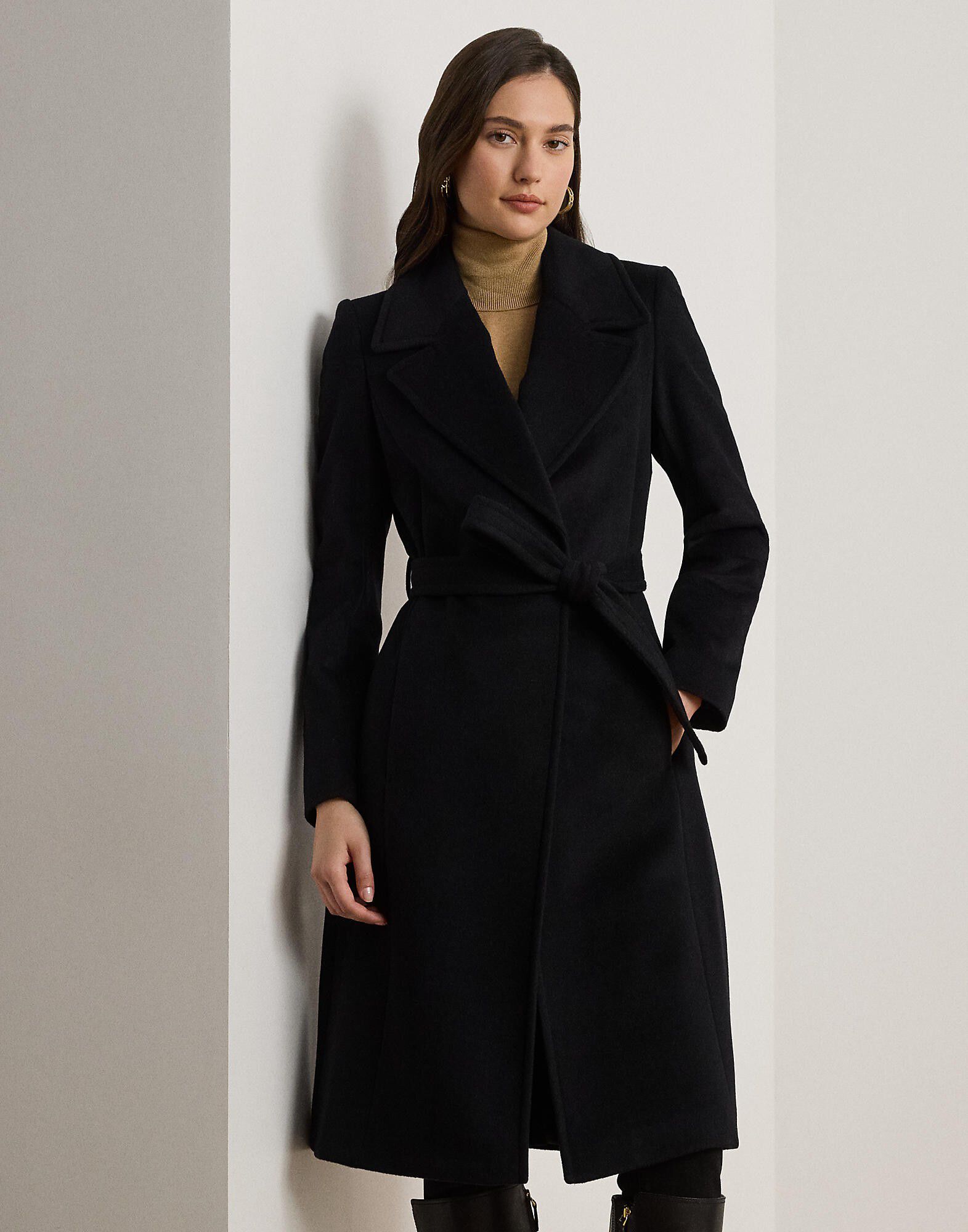 Belted Wool-Blend Wrap Coat
