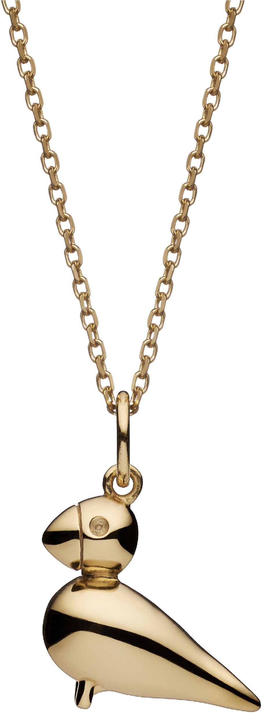 Sangfugl i 18 karat forgyldt s&oslash;lv med k&aelig;de