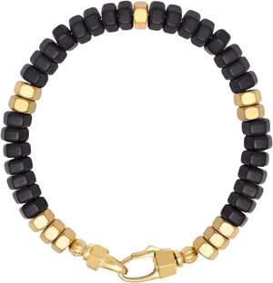 Men's Hexagon Beaded Bracelet with Black Onyx and Gold