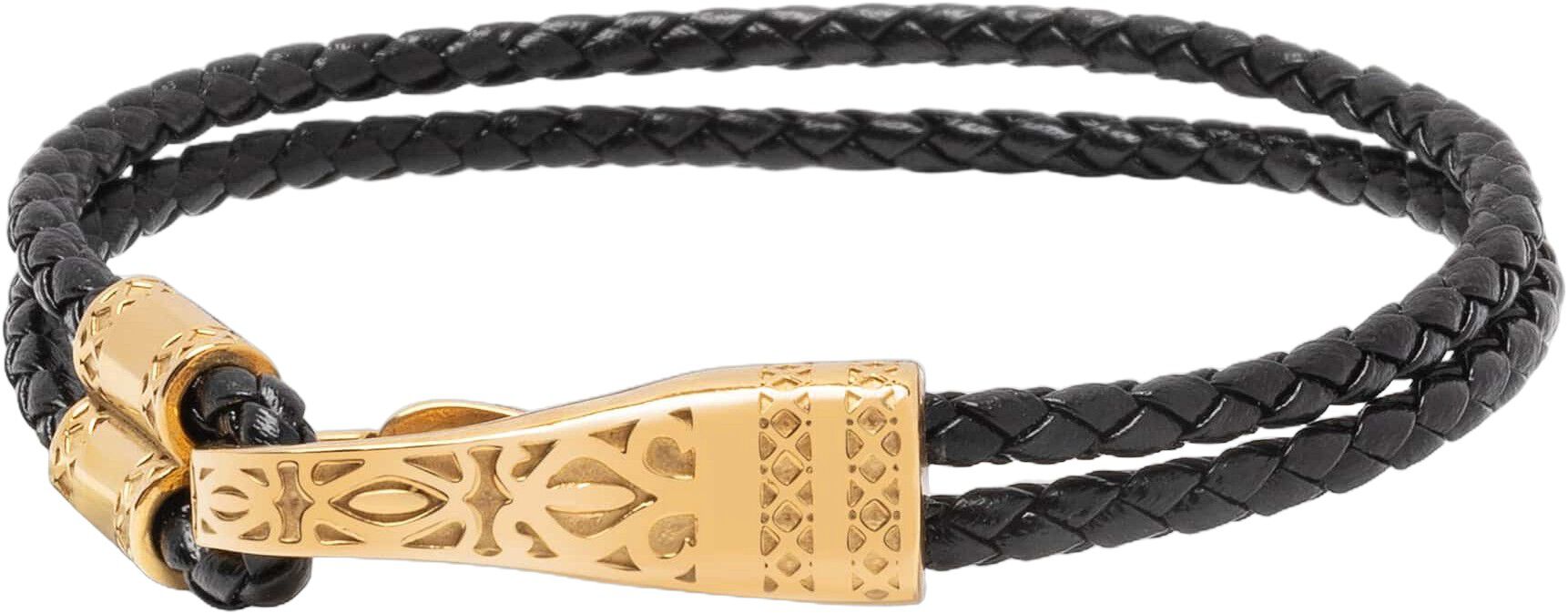 Black Leather Bracelet with Gold Clasp