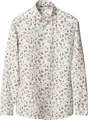Slim Fit Multi Sangria Printed Linen Shirt