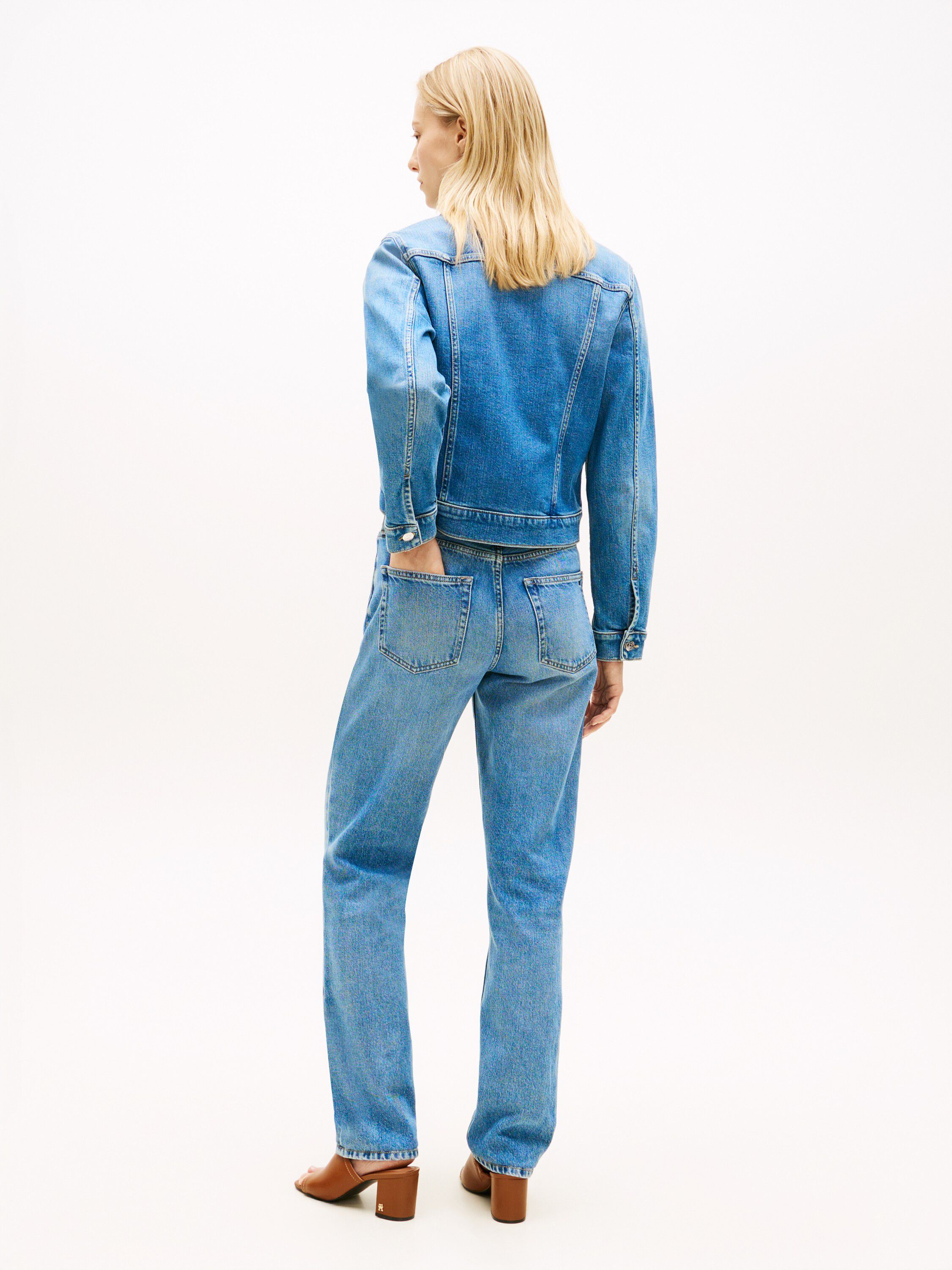 Flag Embroidery Slim Denim Jacket