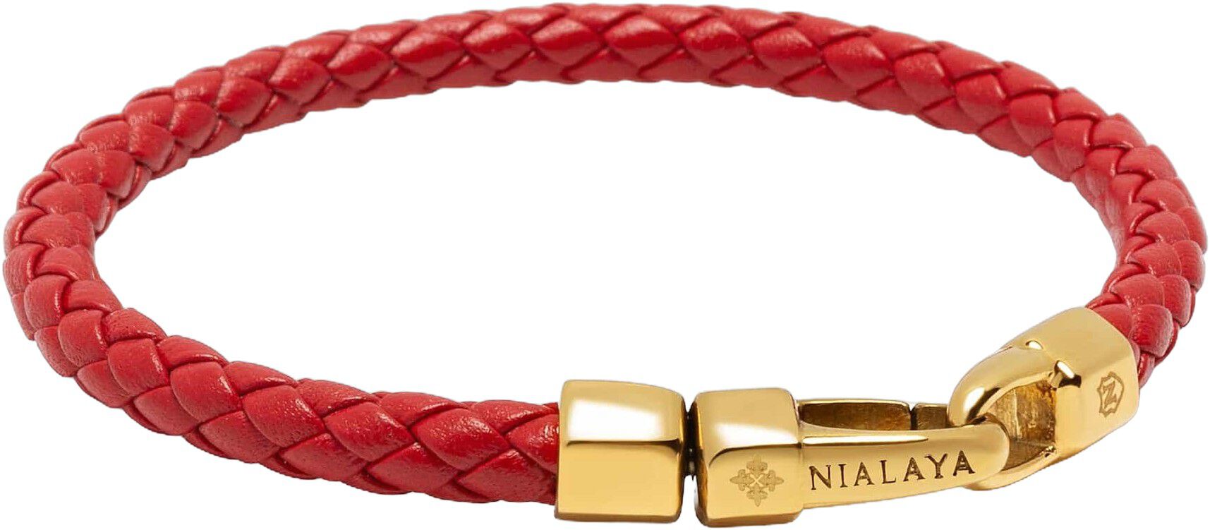 Braided Red Leather Bracelet in Gold