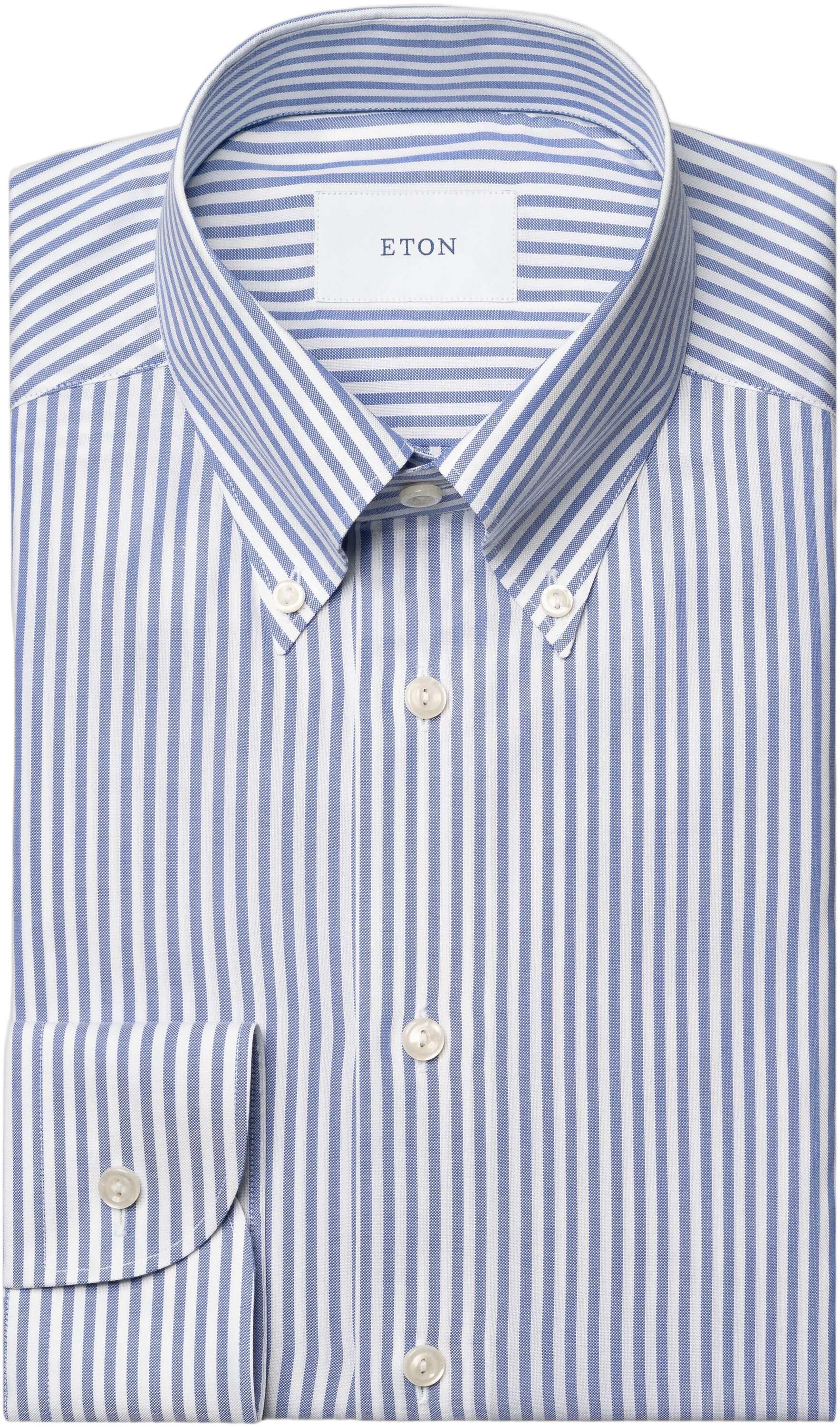 Slim Fit Mid blue Striped Signature Oxford Shirt