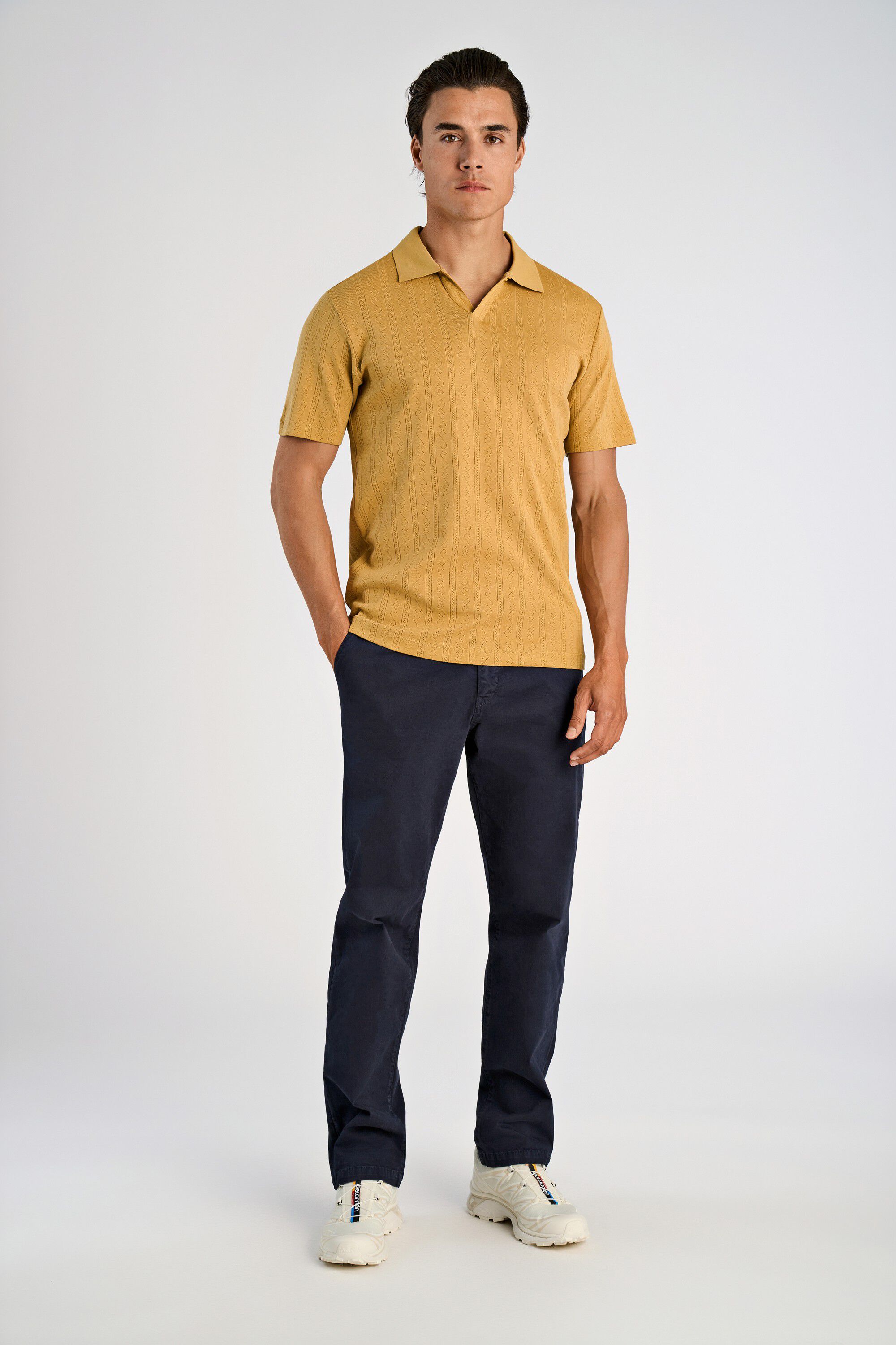 Jacquard v-neck polo S/S