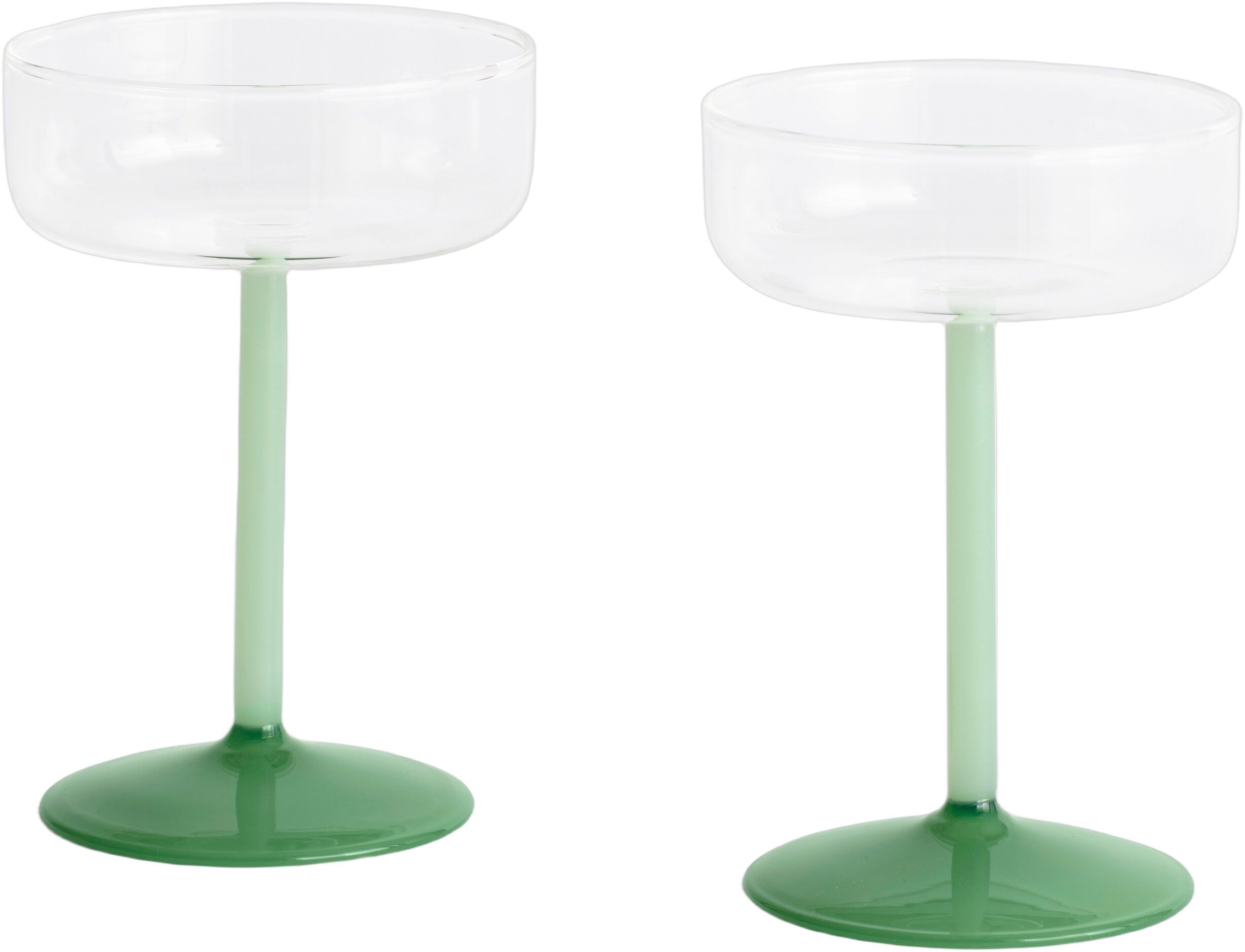 Tint Coupe Glass-Set of 2-Clear, jade light green and jade dark green