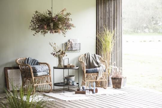 H&aelig;ngelampe bambus sk&aelig;rm hvid plastikledning