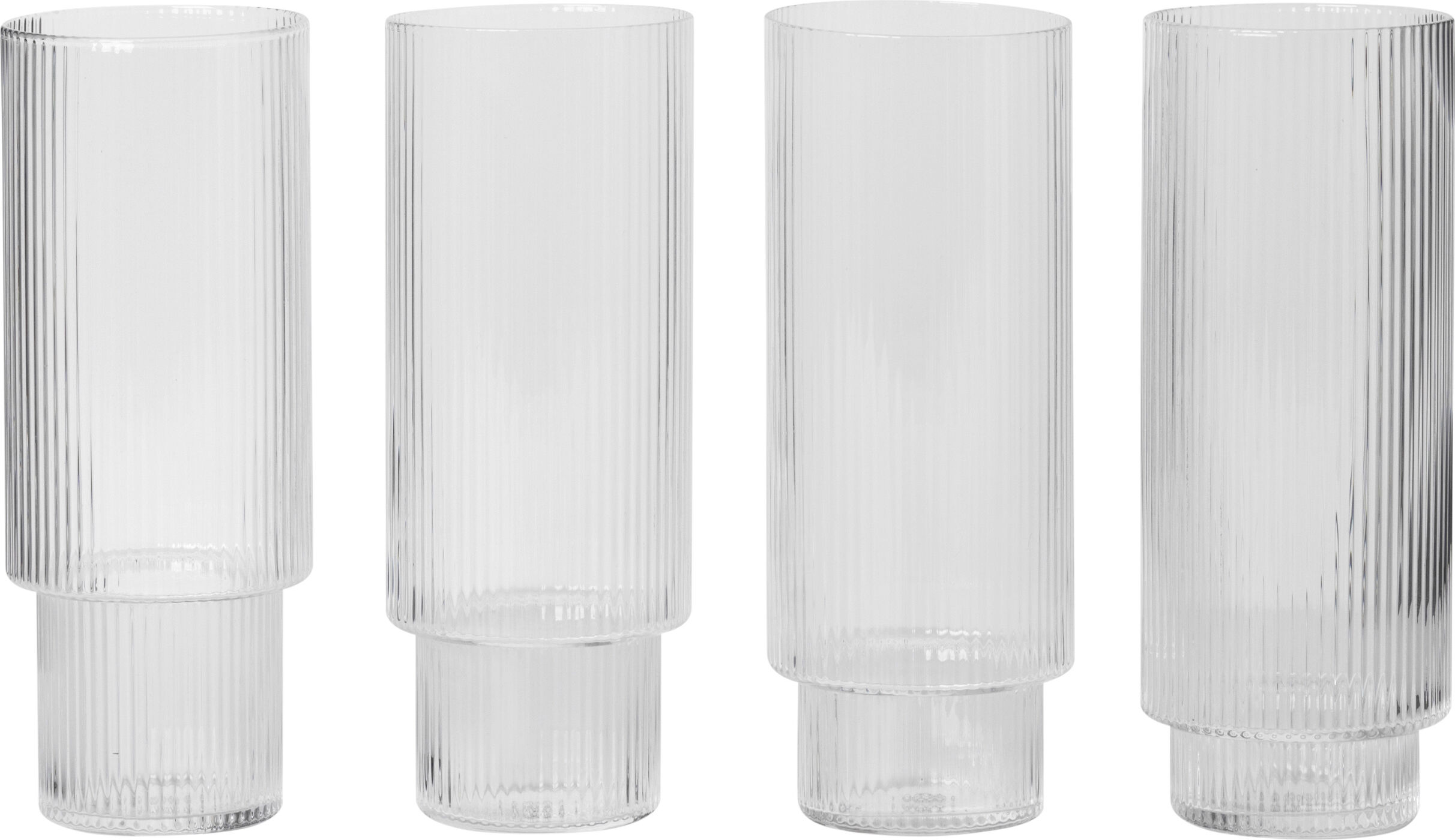 Ripple Long Drink Glasses - Set of 4 - Clear