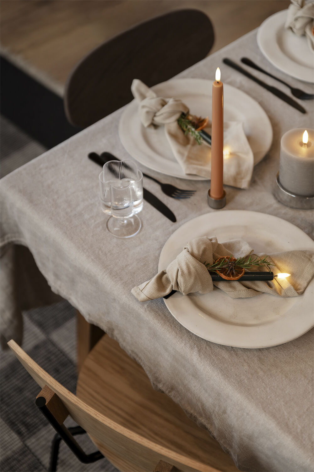 LED taper candle, Apricot, smooth, 2-pack, 2,3x25 cm