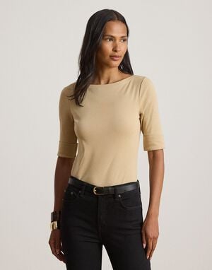 Stretch Cotton Boatneck Tee