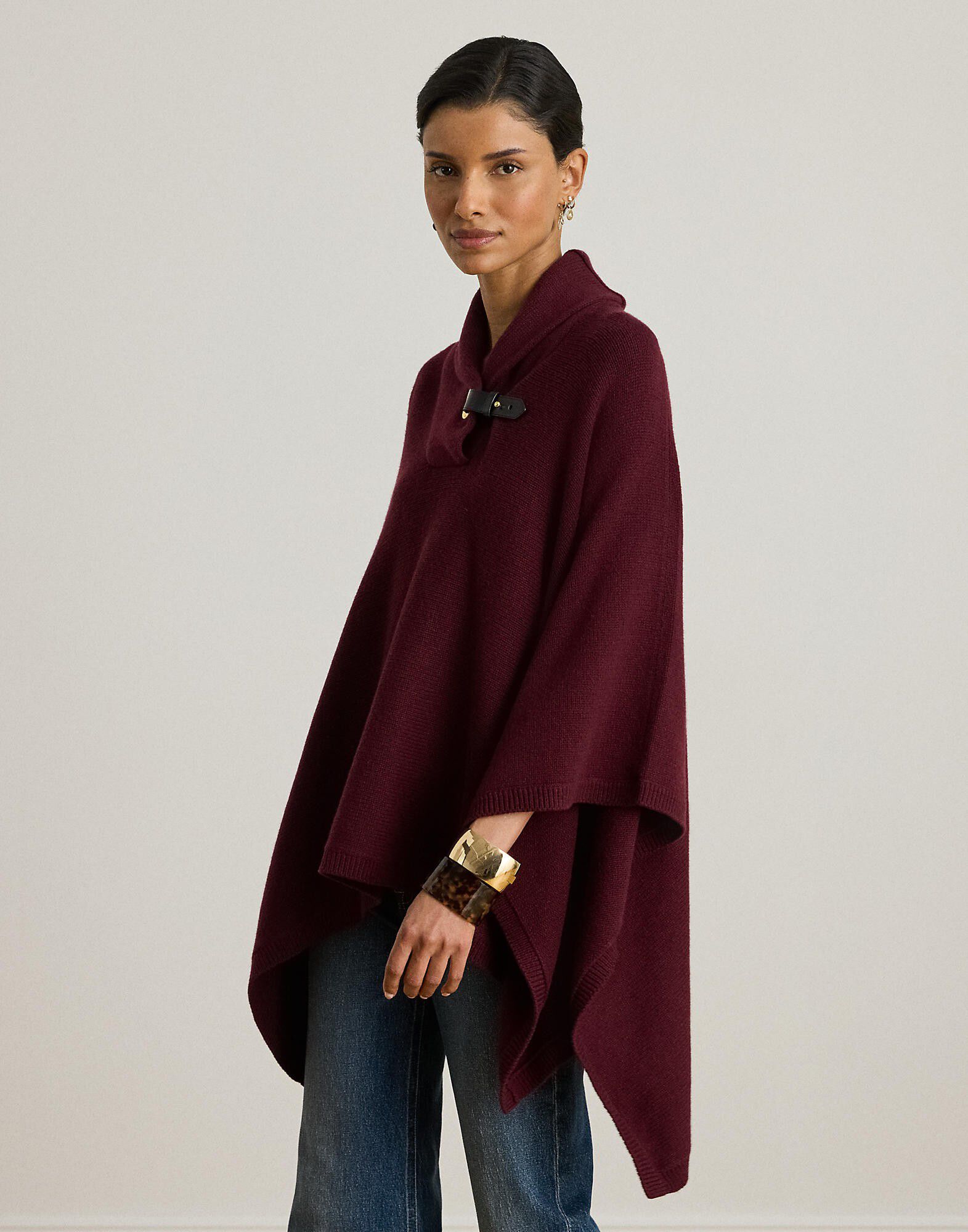 Buckle-Trim Wool-Blend Sweater Poncho