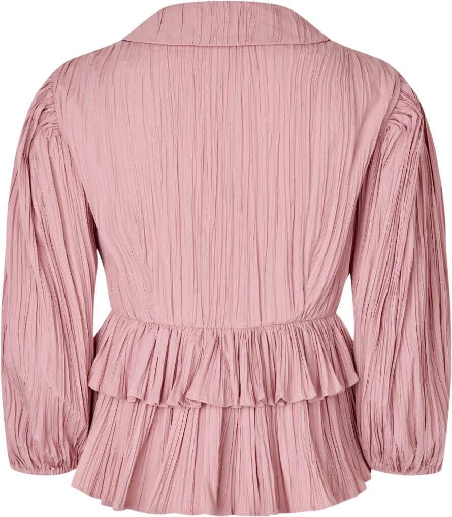 2342 Pleated Poly, Balloon Sleeve Tie Top