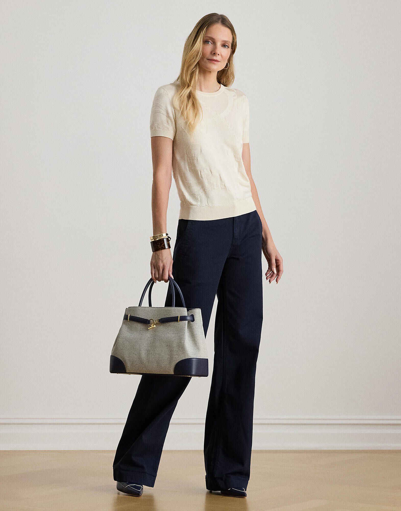 Belting-Motif Short-Sleeve Sweater