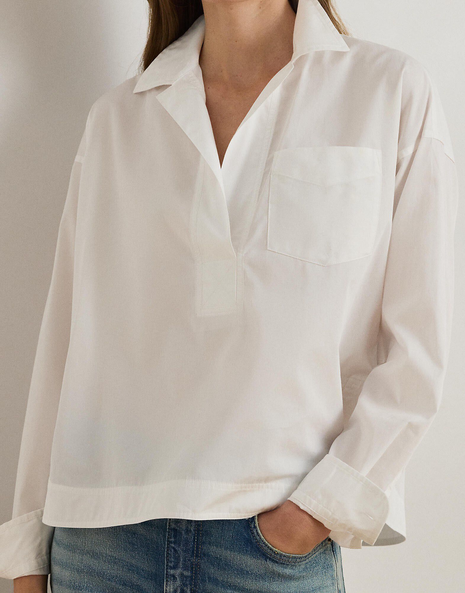 Cotton Broadcloth Cropped Shirt