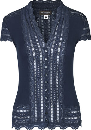Silk cardigan regular ss w/wide lace