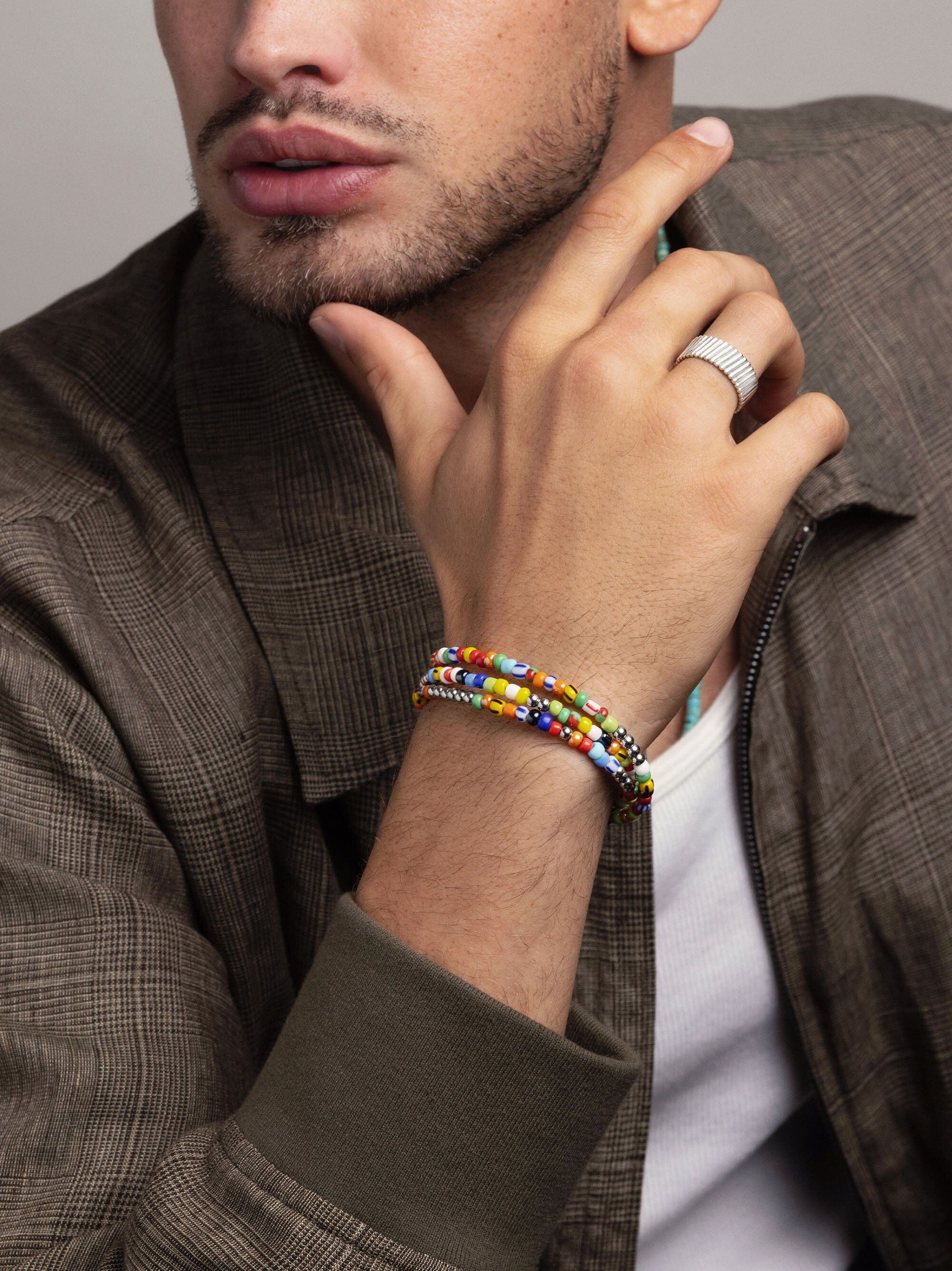 Men's Wrap Bracelet with Assorted Vintage Trifocal Beads and