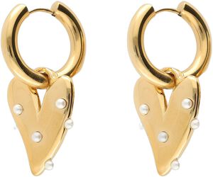 Large hoop earrings with heart & pearls