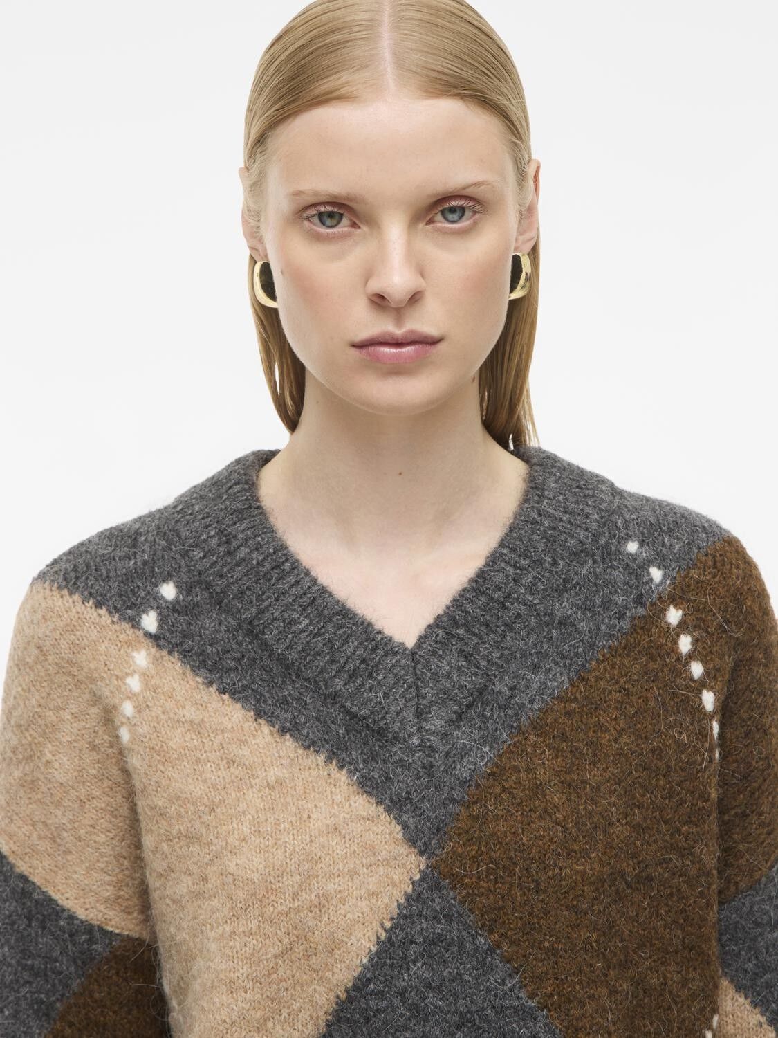 Rouargyle Ls V-Neck Knit