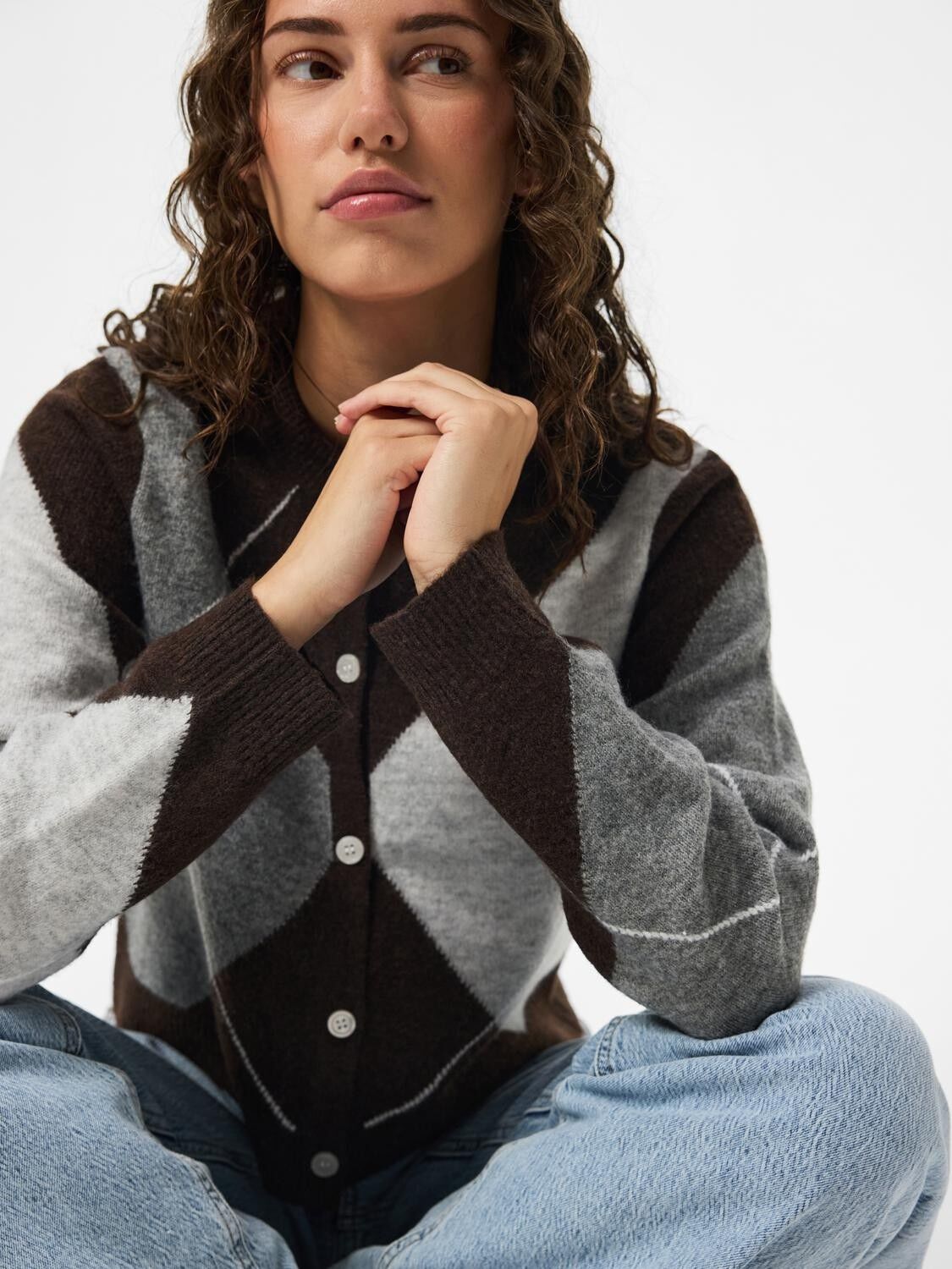 PCSALLY LS KNIT CHECK CARDIGAN BC