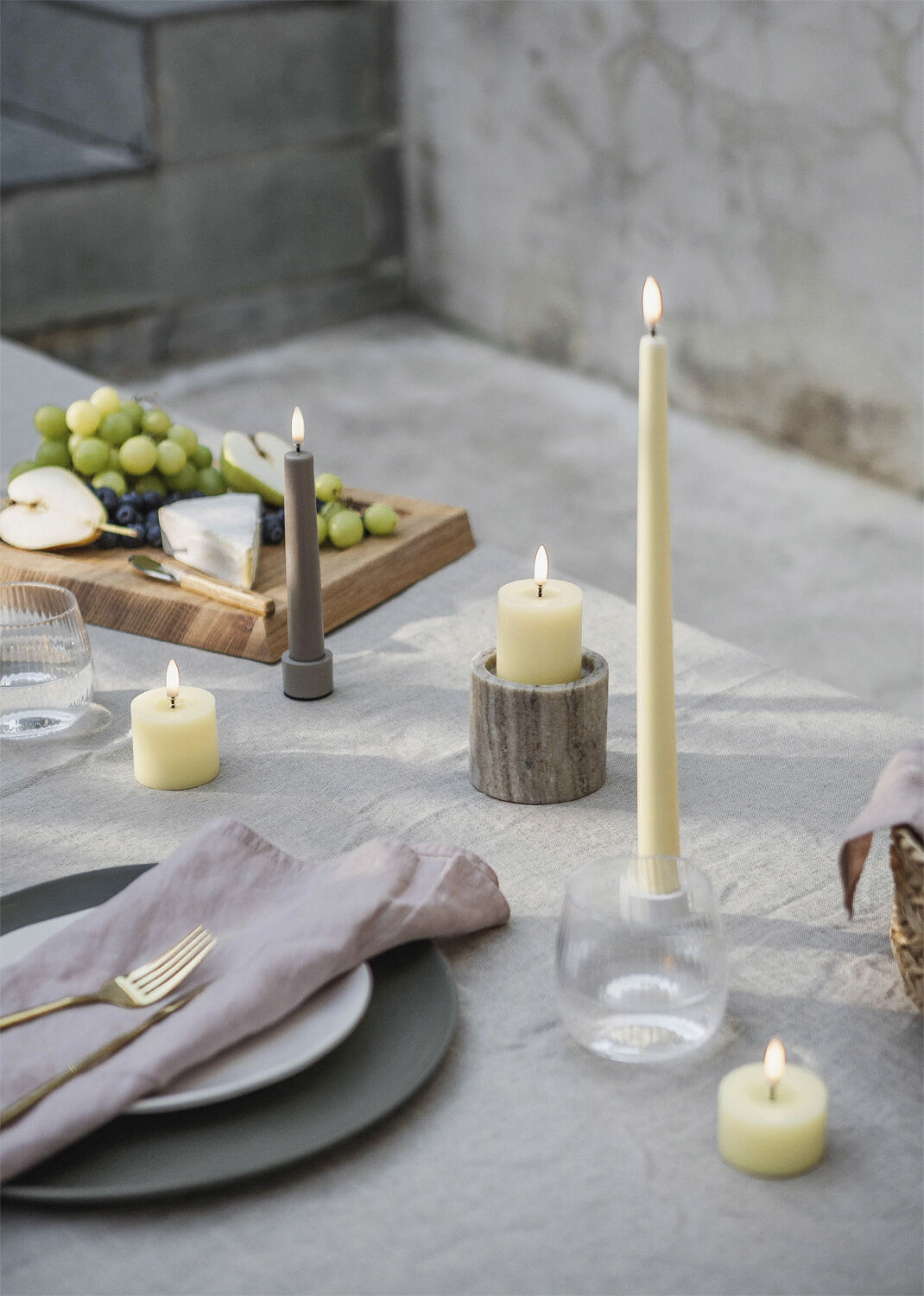 LED taper candle, Sandstone, Smooth, 2-pack, 2,3x15,5 cm