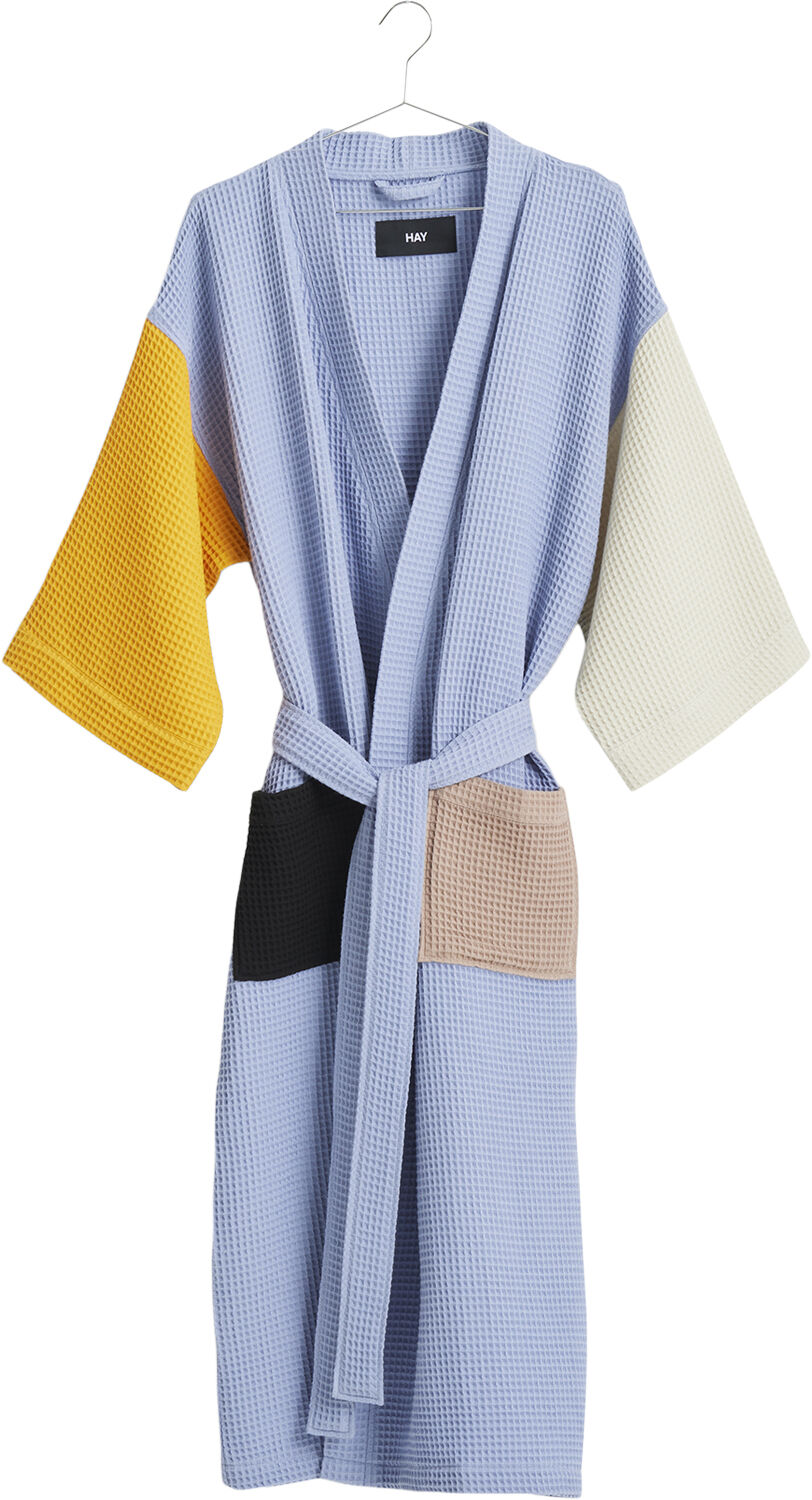 Waffle Bathrobe-Dusty blue multi