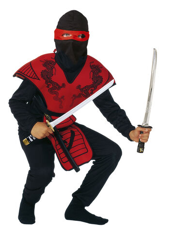 Red Ninja Med stoff-brynje. hette og pannebånd