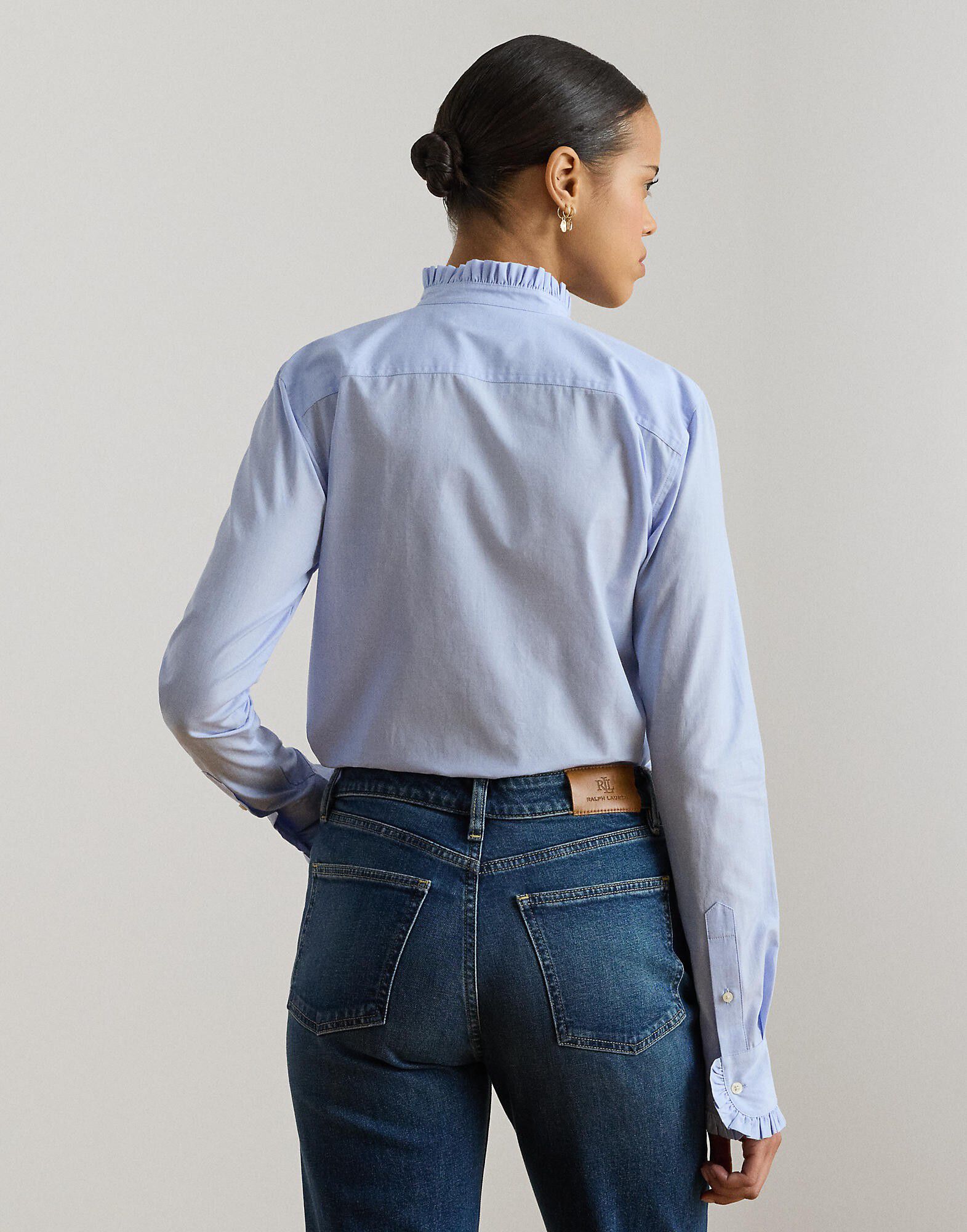 Ruffle-Trim End-on-End Cotton Shirt