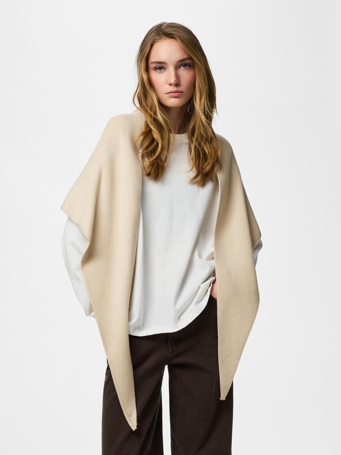 PCKOMMA RIB BIG TRIANGLE SCARF NOOS