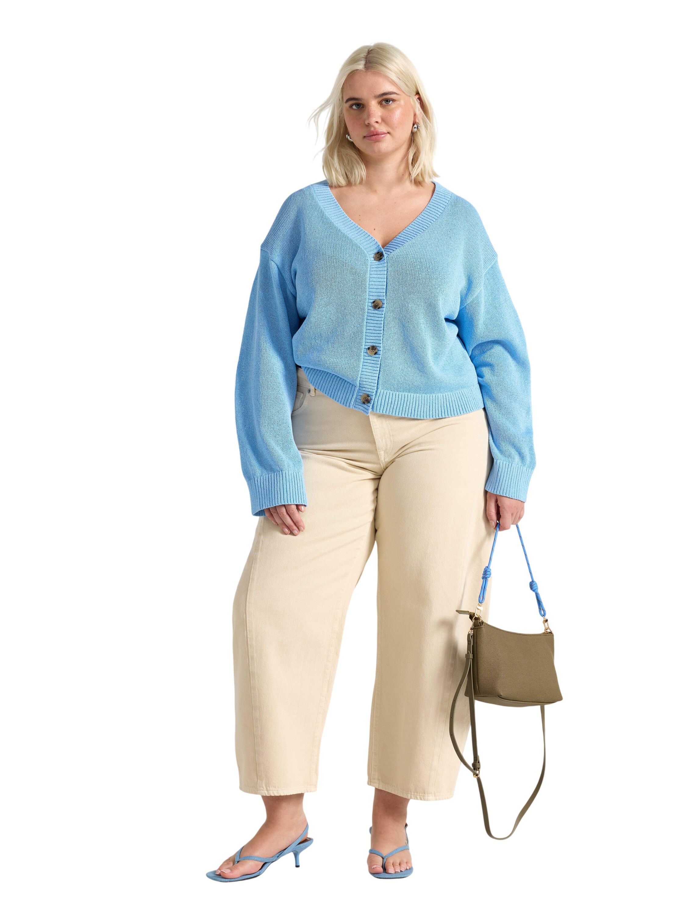 Bl&oslash;d, v-halset, strikket cardigan m