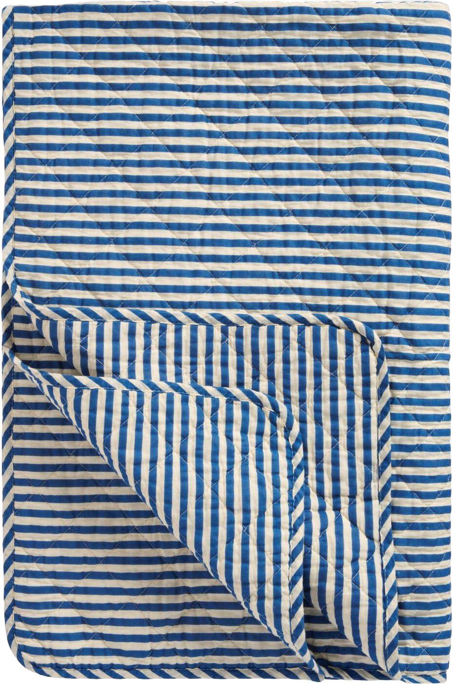 Quilt m/off white og bl&aring; striber