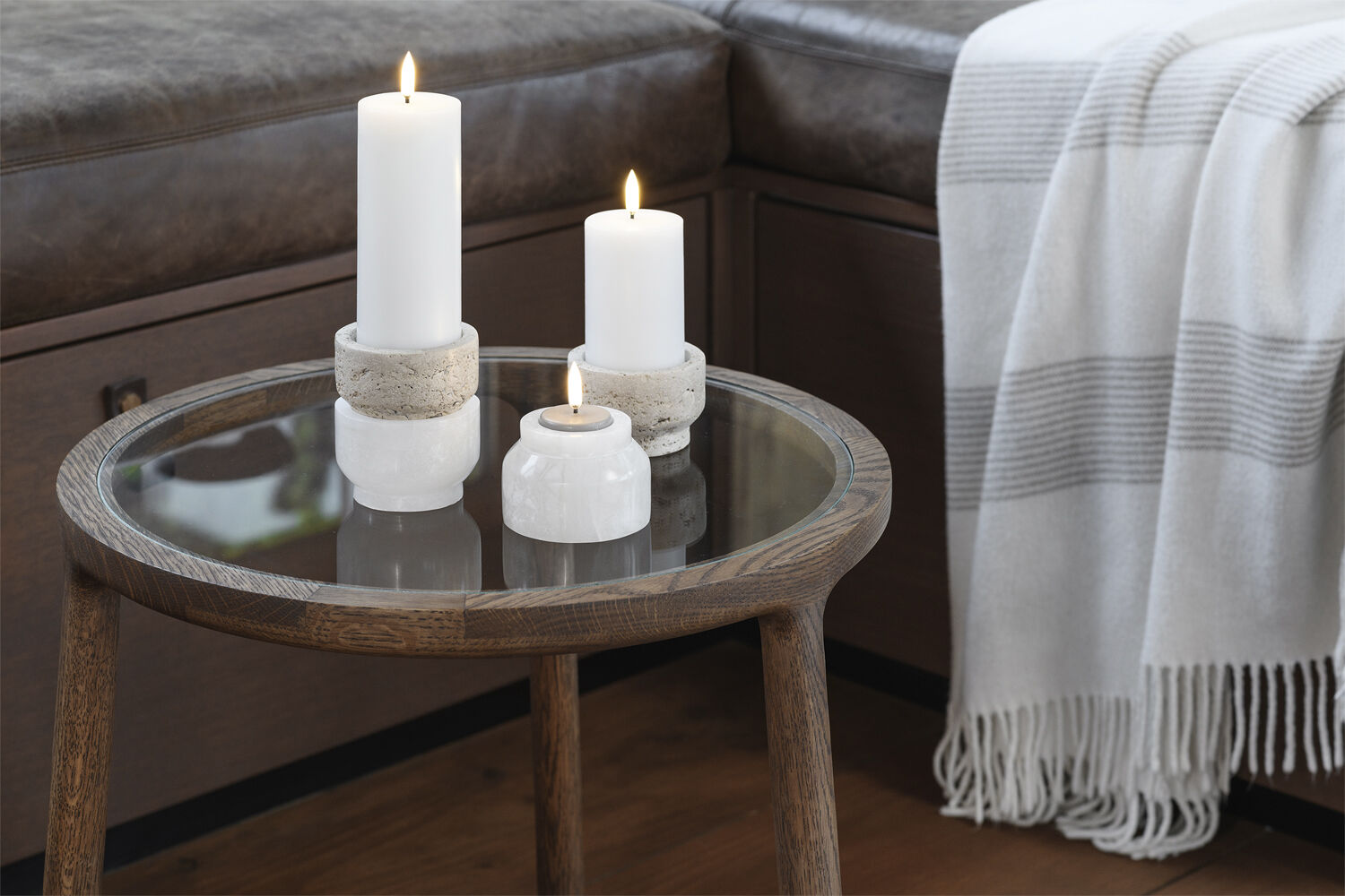 Travertine Candleholder pillar/tea light, Desert beige, 8x5