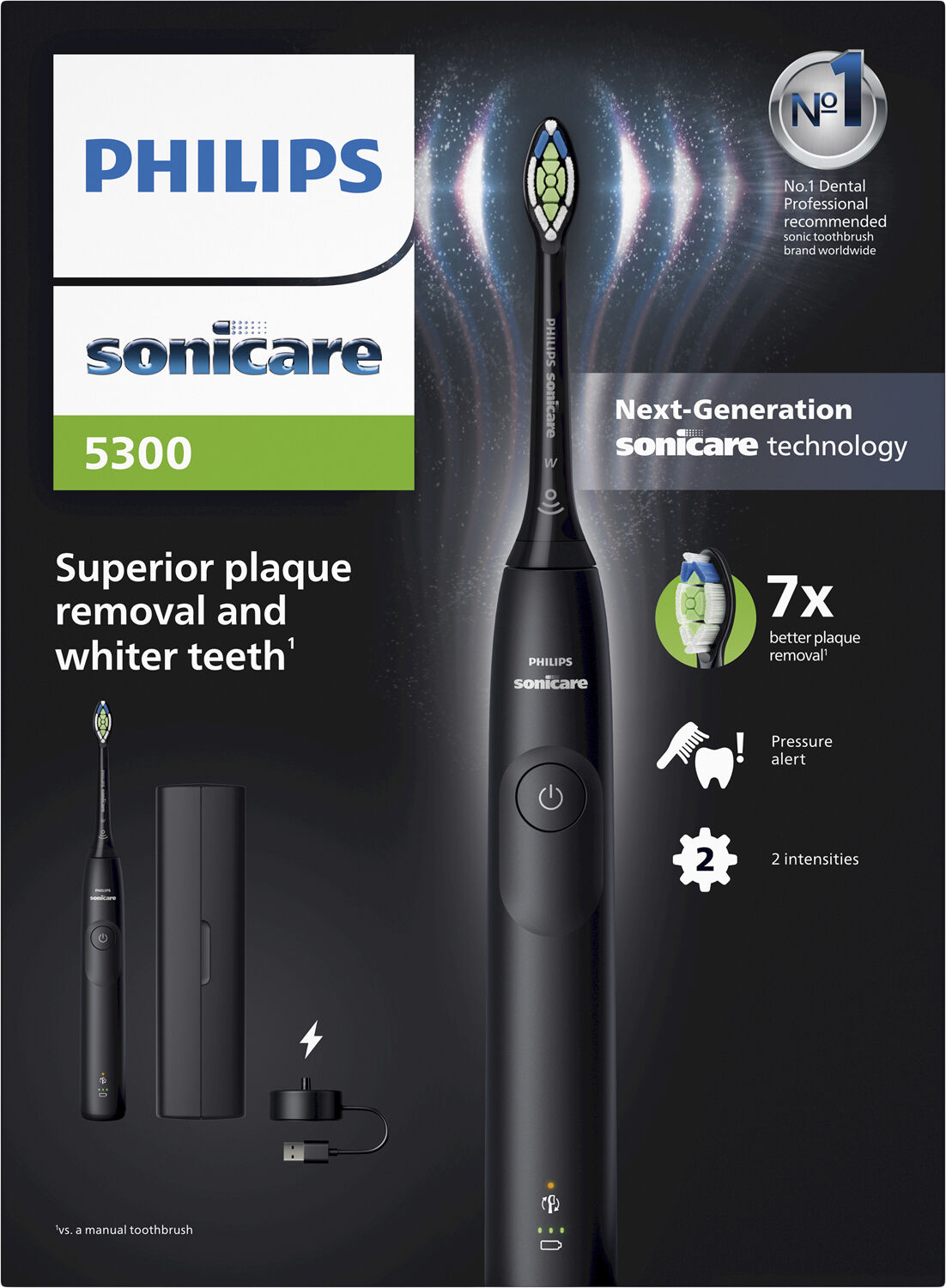 Philips Sonicare 5300 Rechargeable, Sort