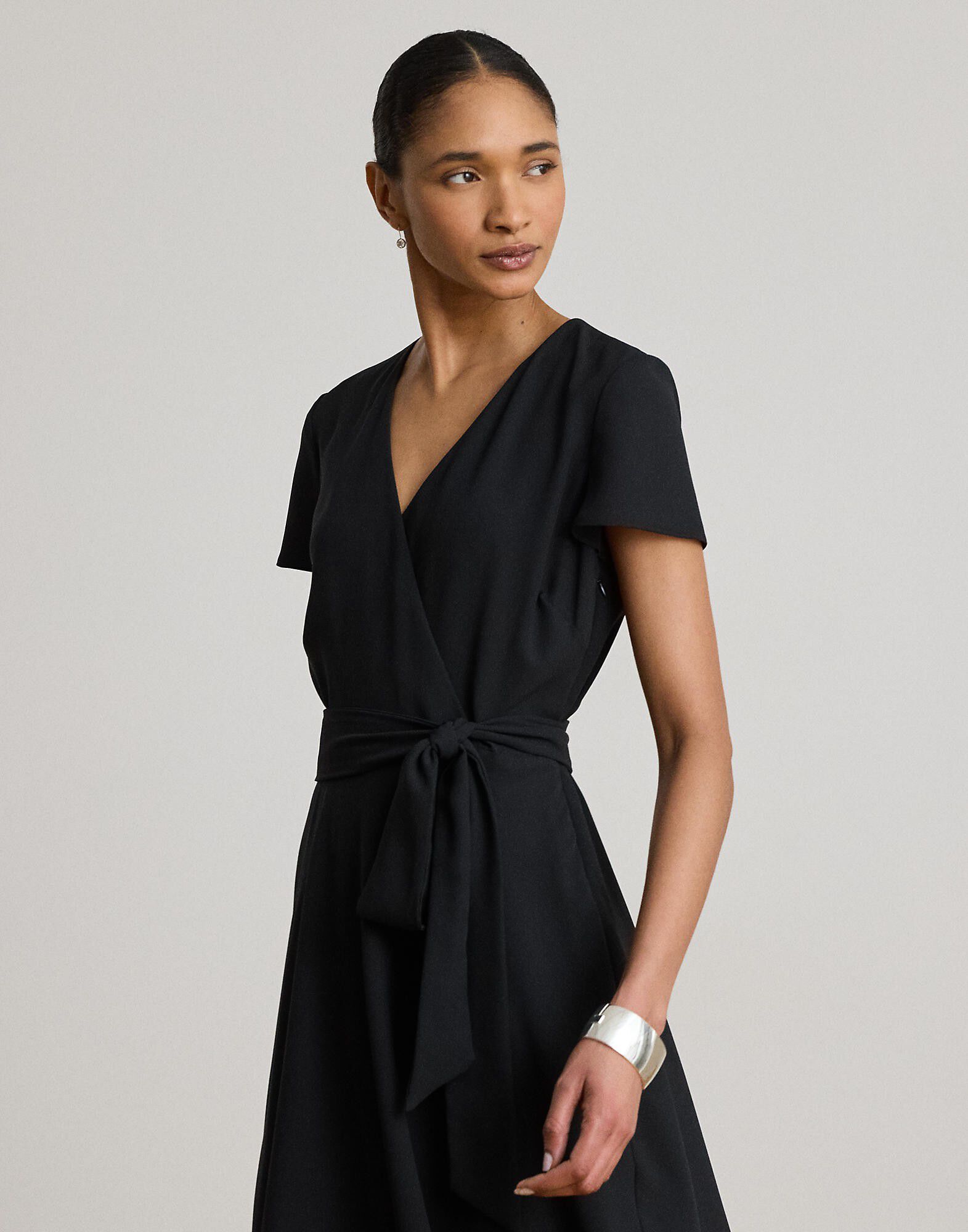 Belted Georgette Surplice Dress
