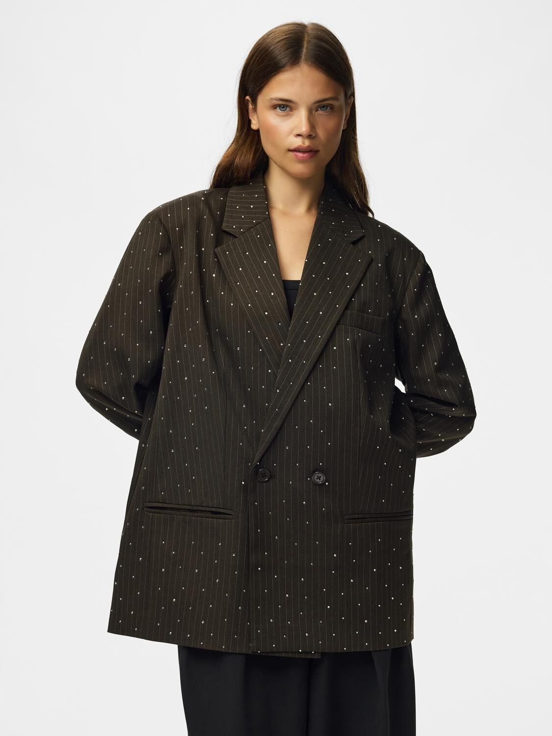 Pcfalka Pinstriped Blazer W. Rhinestones