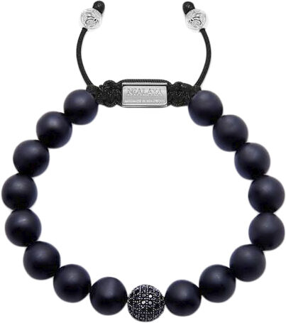 Men's Beaded Bracelet with Black CZ Diamond & Matte Onyx