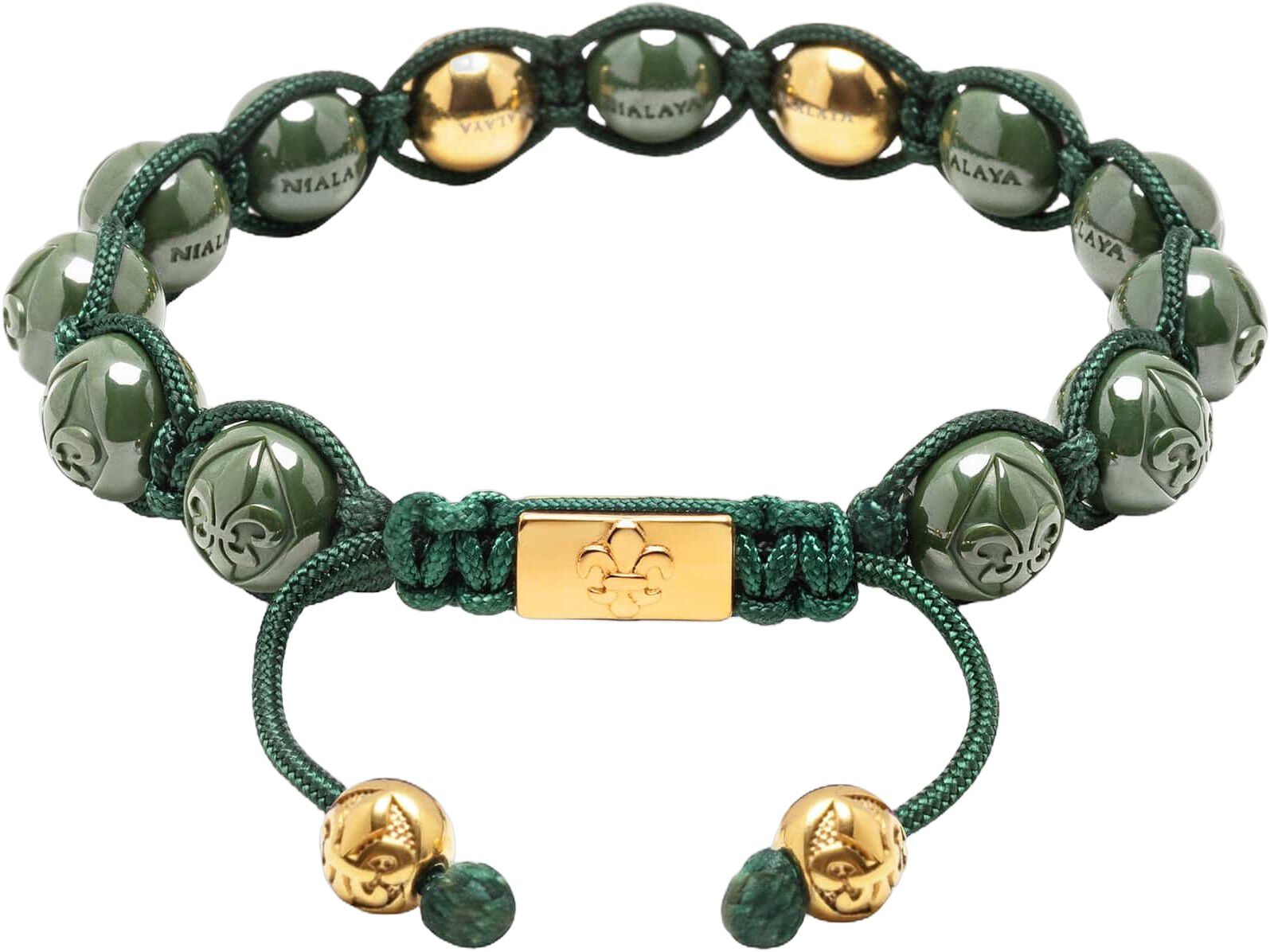 Men's Beaded Bracelet with Matte Green, Glossy Green Ceramic & Silver