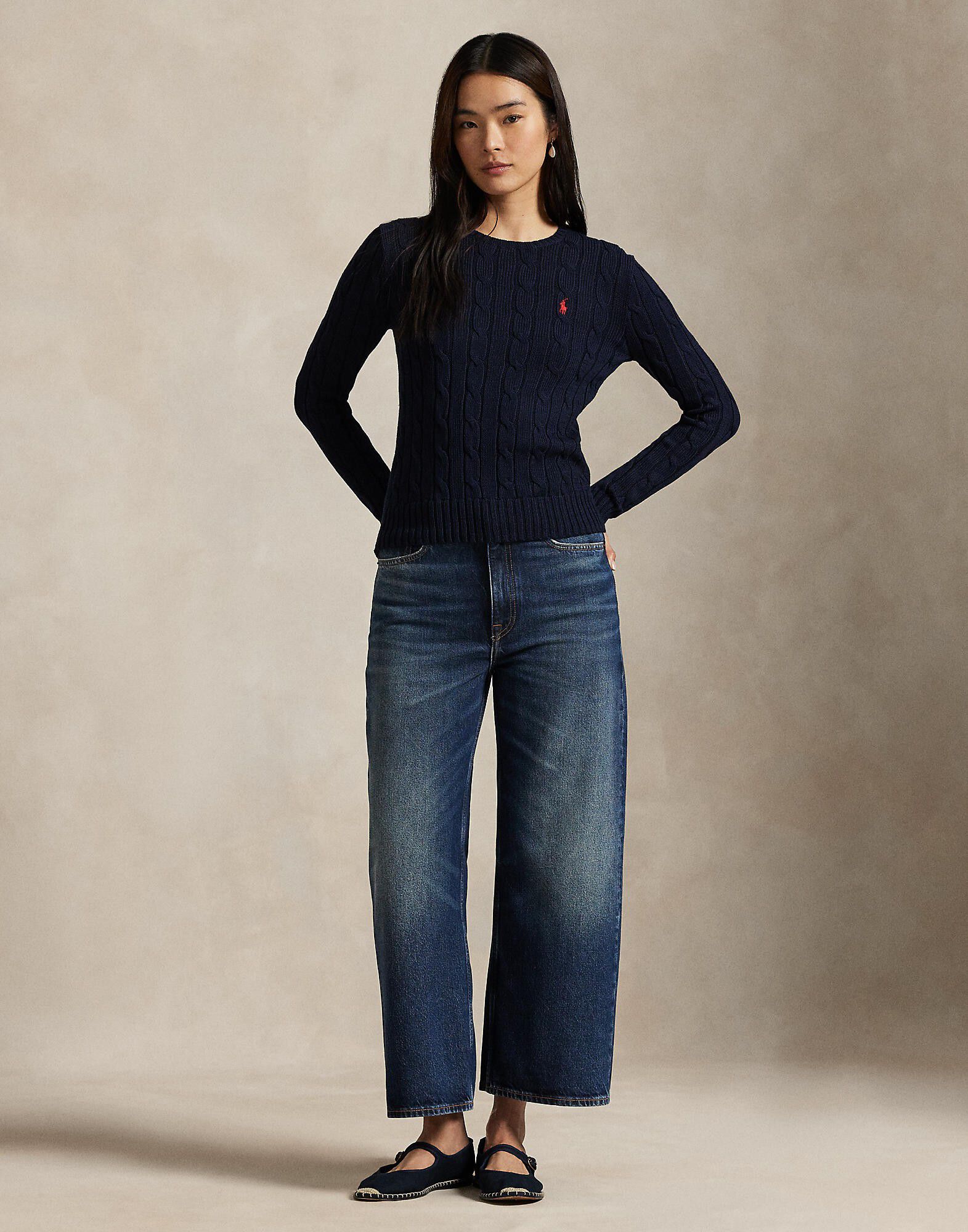 Cable-Knit Cotton Crewneck Sweater