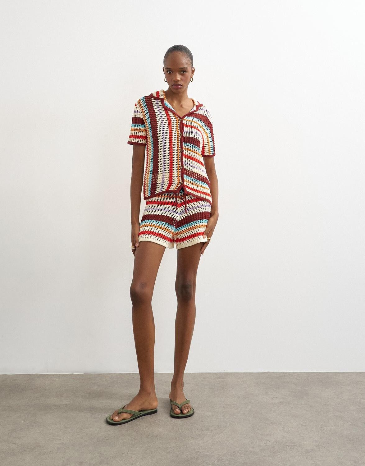 Tskaia Hr Crochet Stripped Knit Shorts