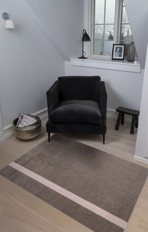 Løber, 130x90 cm, stripe vertical sand/dusty rosa