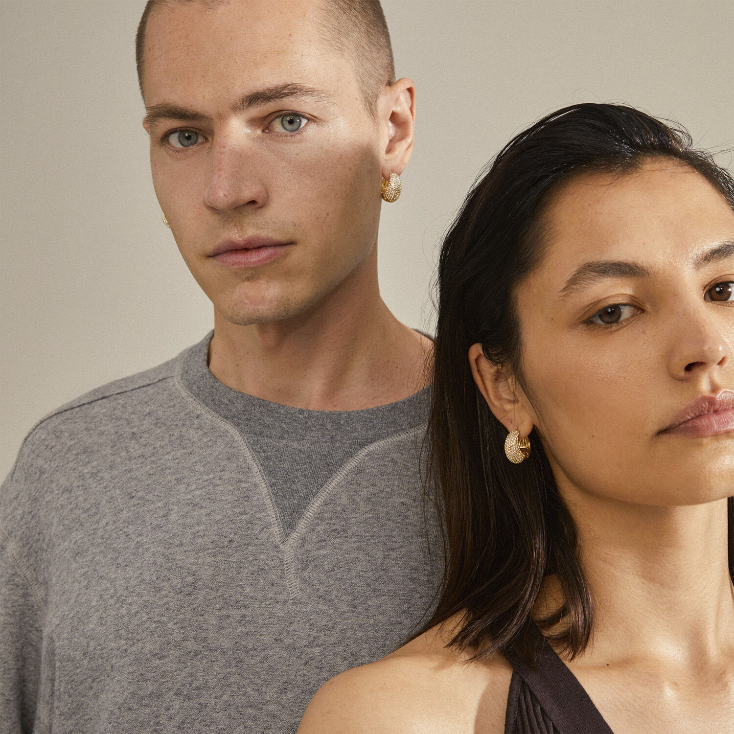 NAOMI recycled crystal hoops gold-plated