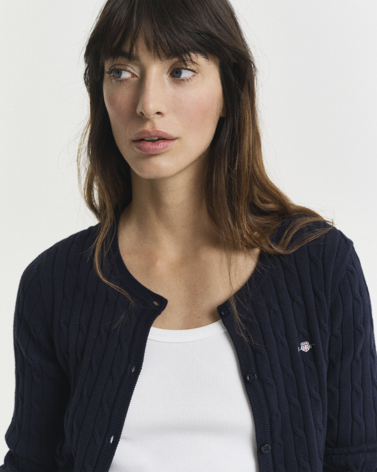 STRETCH COTTON CABLE CARDIGAN