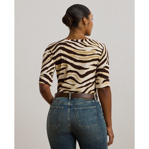 Zebra-Print Stretch Cotton Boatneck Tee