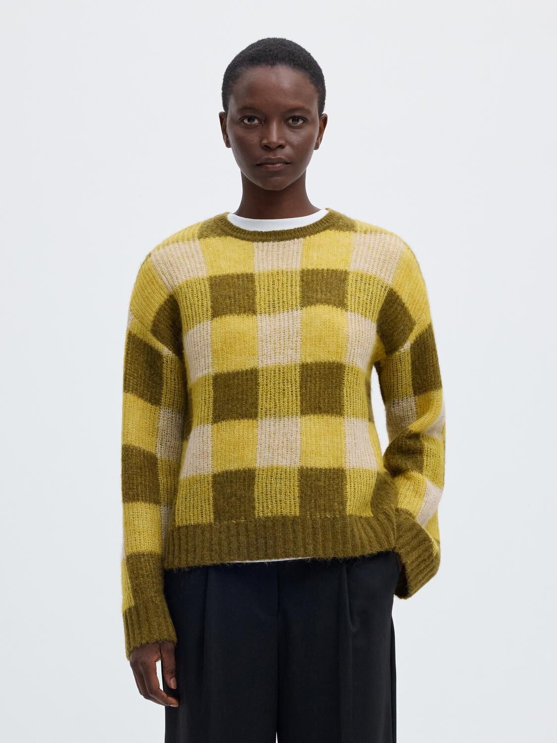 Slwlulu Loose Ls Check Knit O-Neck