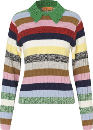 2386 Cotton Mix / Crochet Cotton, Mix Stripe Polo Collar Swe