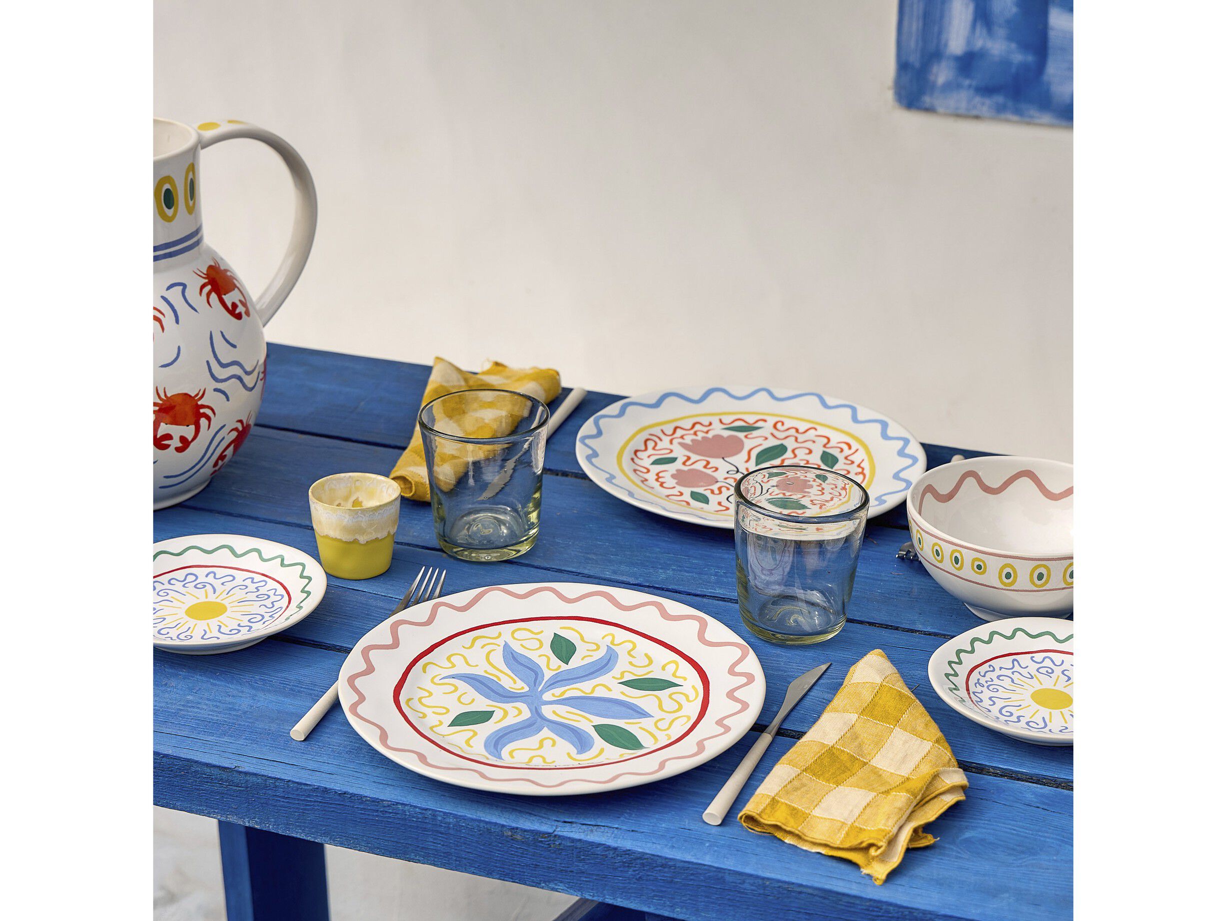 Tallerken flat Bliss 27 cm Bl&aring;/Koral/Rosa/Gr&oslash;nn Keramikk