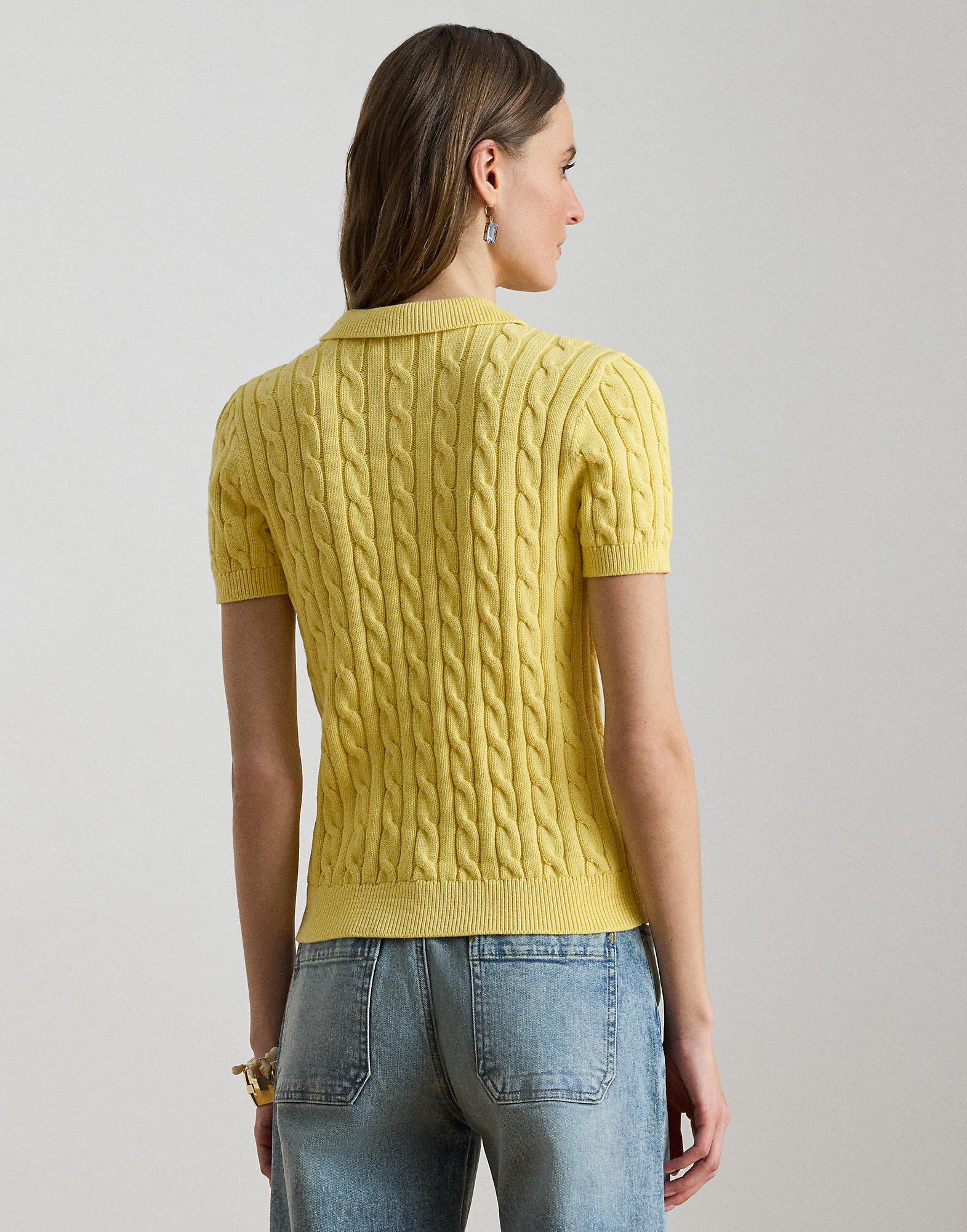 Cable-Knit Cotton Polo Sweater